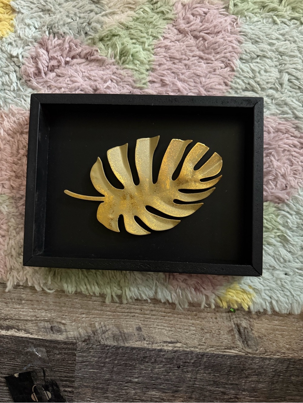 Gold Monstera Leaf Wall Art in Black Frame
